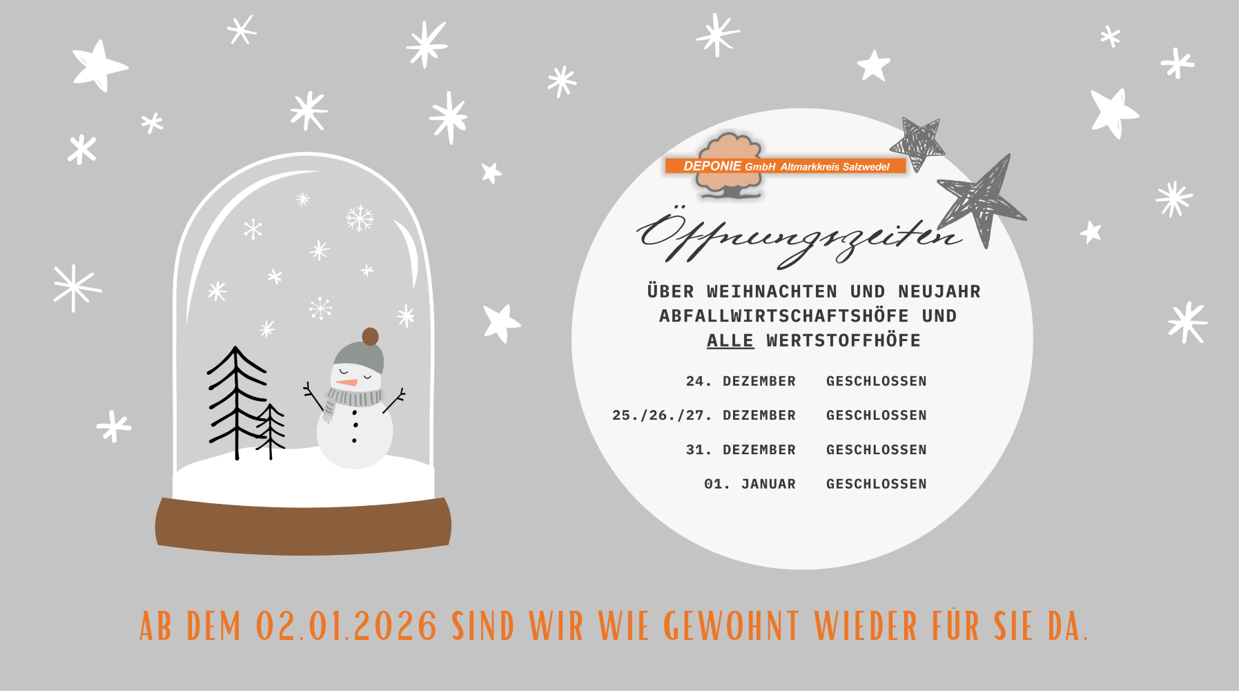 Öffnungszeiten über Weihnachten und Neujahr